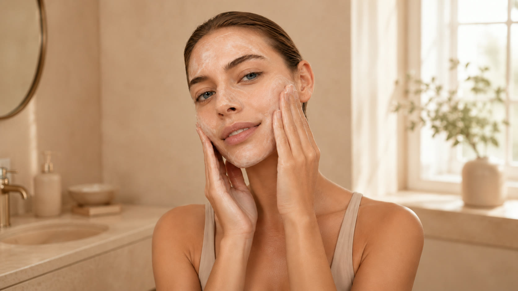 Stap 1 — reinigen met een milde, romige cleanser